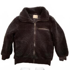 Aritzia Wilfred Free Black Sherpa Teddy Fleece Zip-Up Jacket Size Medium